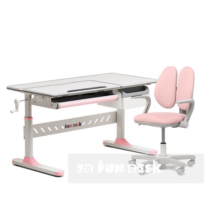 Комплект стол-трансформер Fundesk Fiore Pink+ эргономичное кресло Fundesk Mente Pink c подлокотниками - фото 6490